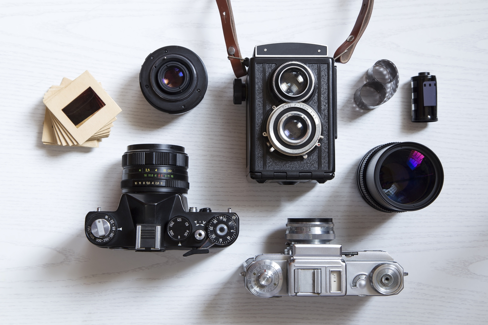 Verschillende camera's die gebruikt worden voor analoge fotografie.